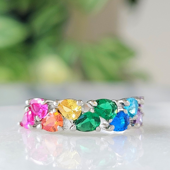 🌈 Rainbow Multicolor Cluster Ring, Charmed Aroma Pride Rainbow Collection - Picture 3 of 5